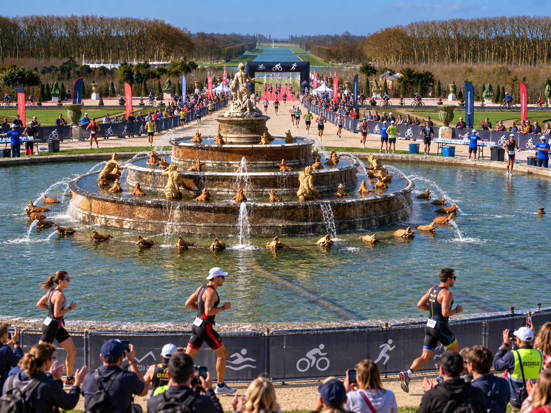 Triathlète à l’IRONMAN 70.3 Versailles devant le Château de Versailles