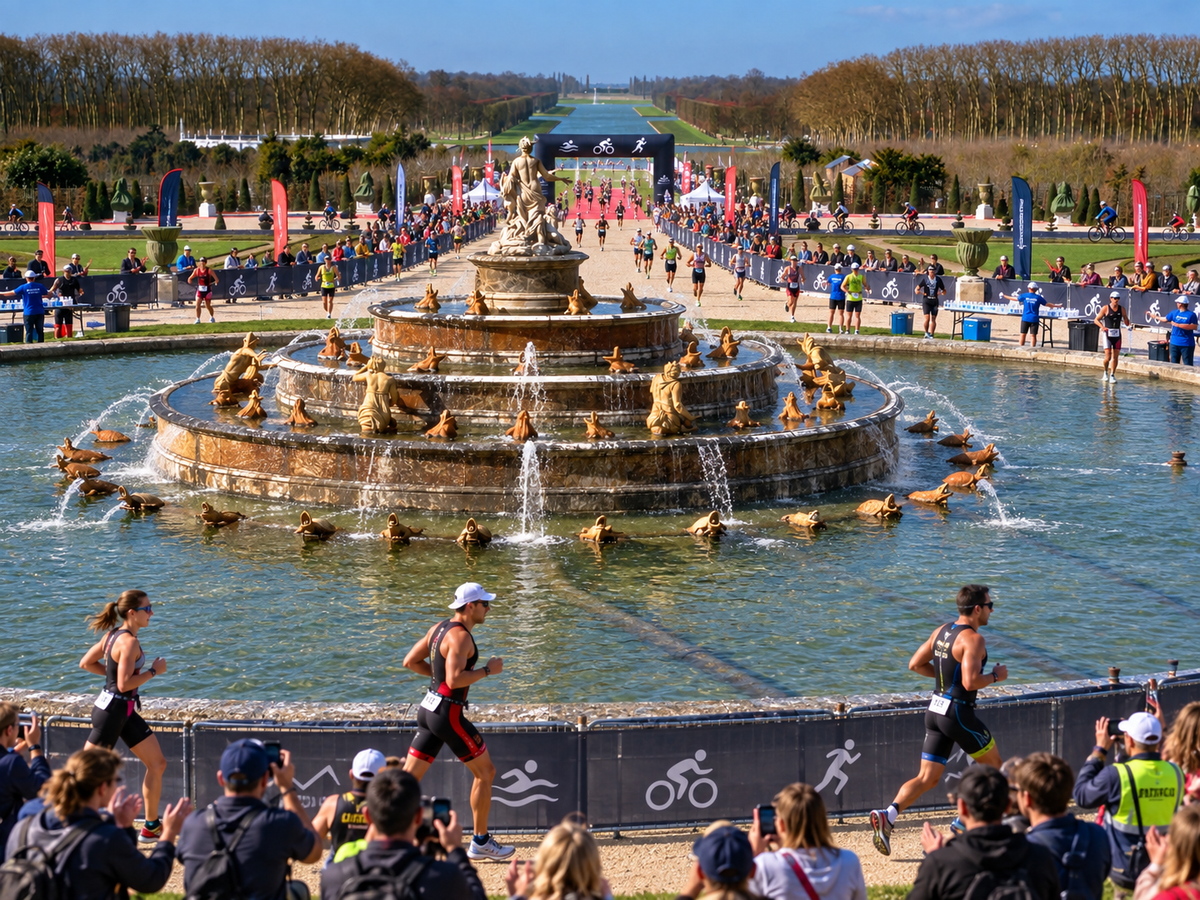 Triathlète à l’IRONMAN 70.3 Versailles devant le Château de Versailles