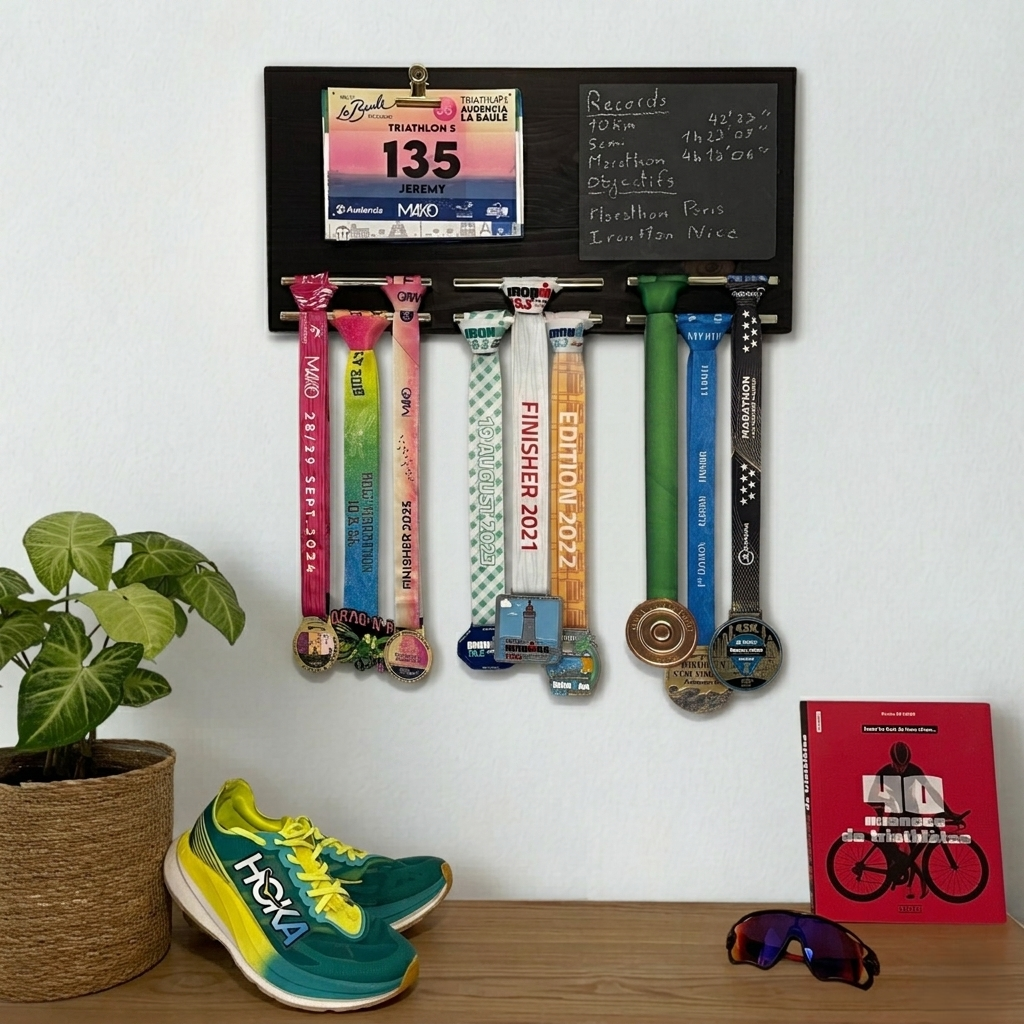 gravierter Medaillenhalter aus Holz