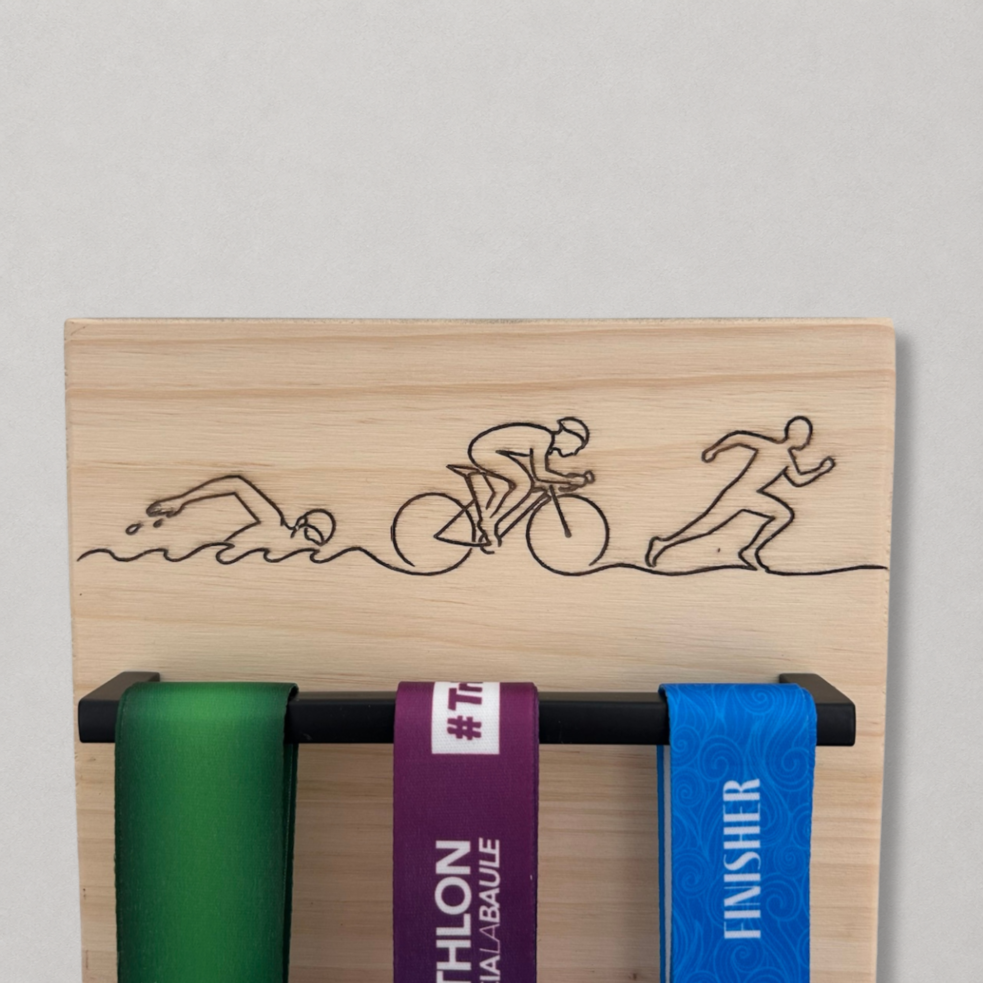 Support mural pour médailles de triathlon avec 3 barres de suspension