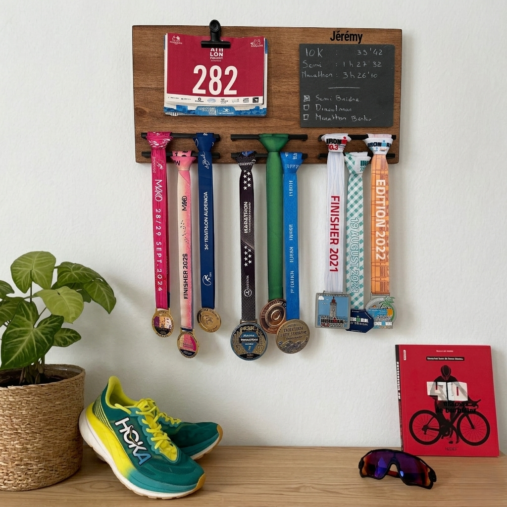 marathon medaillen aufbewahrung Wooden Triathlon & Running Medal Holder