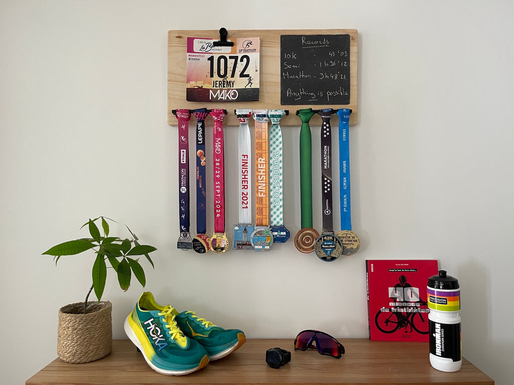 support médailles et porte dossards pratique cadeau finisher marathon ironman